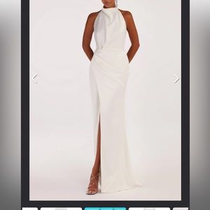 Milla White Mock neck sleeveless low slit dress